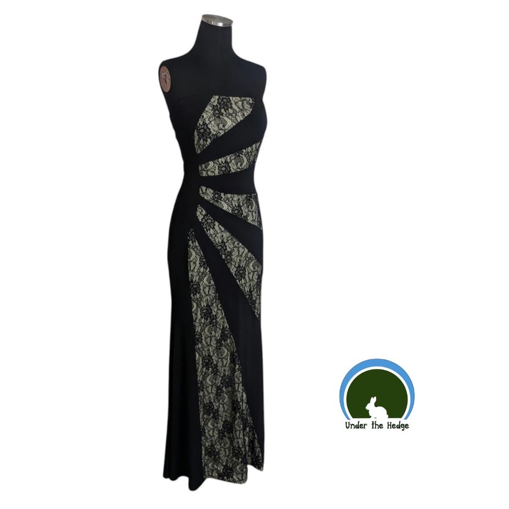 Vtg Stiletto's Black Lace Strapless Formal Gown Dress Small Vamp Goth Glam